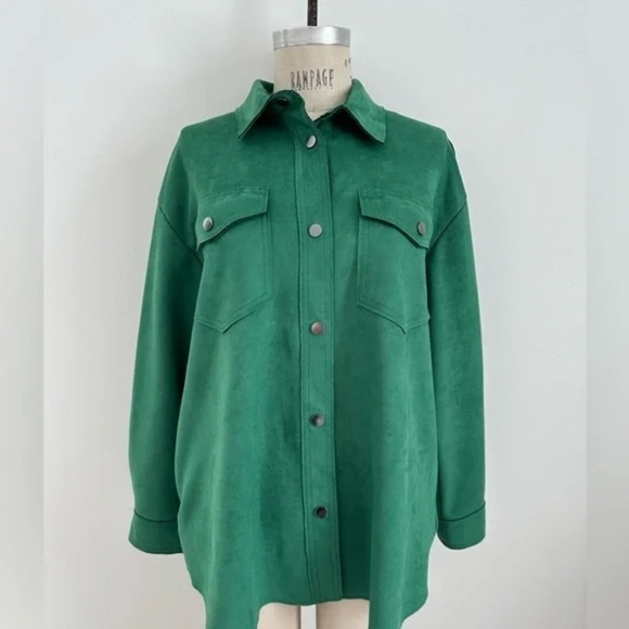 Zara Zara Suede Longline Shirt Jacket Emerald Green - Picture 3 of 14